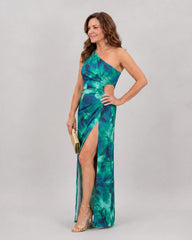 Isope | Tropical One Shoulder Side Slit Midi Dress