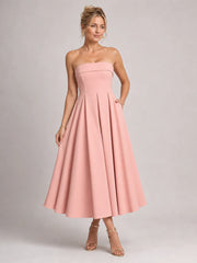 Elove | Strapless Structured Bodice Midi Dress