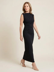 Sabine | Sleeveless Draped High Neck Midi Dress