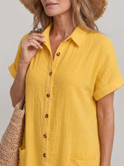 Linon | Short Sleeve Front Pockets Knee Length Dress
