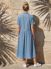 Geneva | Gathered Waist Collar Front Midi Dress