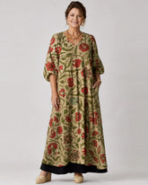 Rimla | Botanical Print Relaxed Three Quarter Sleeve Midi Dress