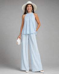 Sylmara | Halter Neck Flowing Top And Pleated Wide Leg Pants Set