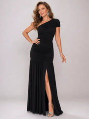 Syor | One Shoulder Pleated Skirt Midi Dress