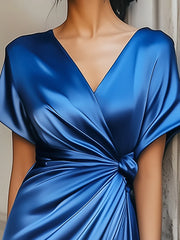 Elegant Sapphire Lace-Up Satin Dress