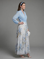 Augusta | V Neck Sheer Bodice Floral Maxi Dress