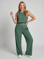 Otilia | Sleeveless Crew Neck Elastic Waist Leg Pants Set