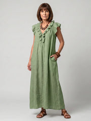 Fern | Sleeveless Ruffle Trim Midi Dress