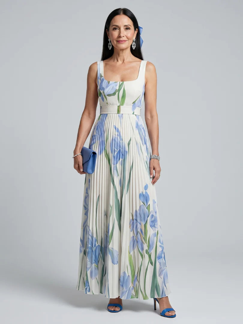 Ophelia | Sleeveless Square Neck Floral Print Midi Dress