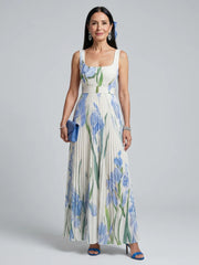 Ophelia | Sleeveless Square Neck Floral Print Midi Dress