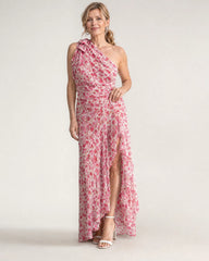 Ikele | Ditsy Floral One Shoulder Ruffle Hem Midi Dress