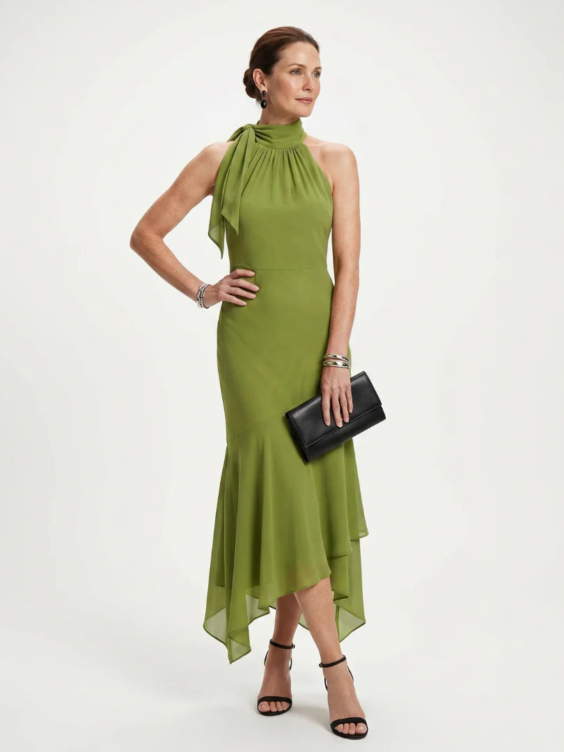 Winifred | Draped Halter Keyhole Midi Dress