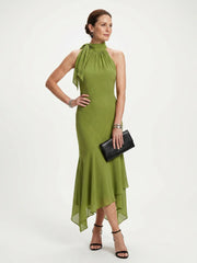 Winifred | Draped Halter Keyhole Midi Dress
