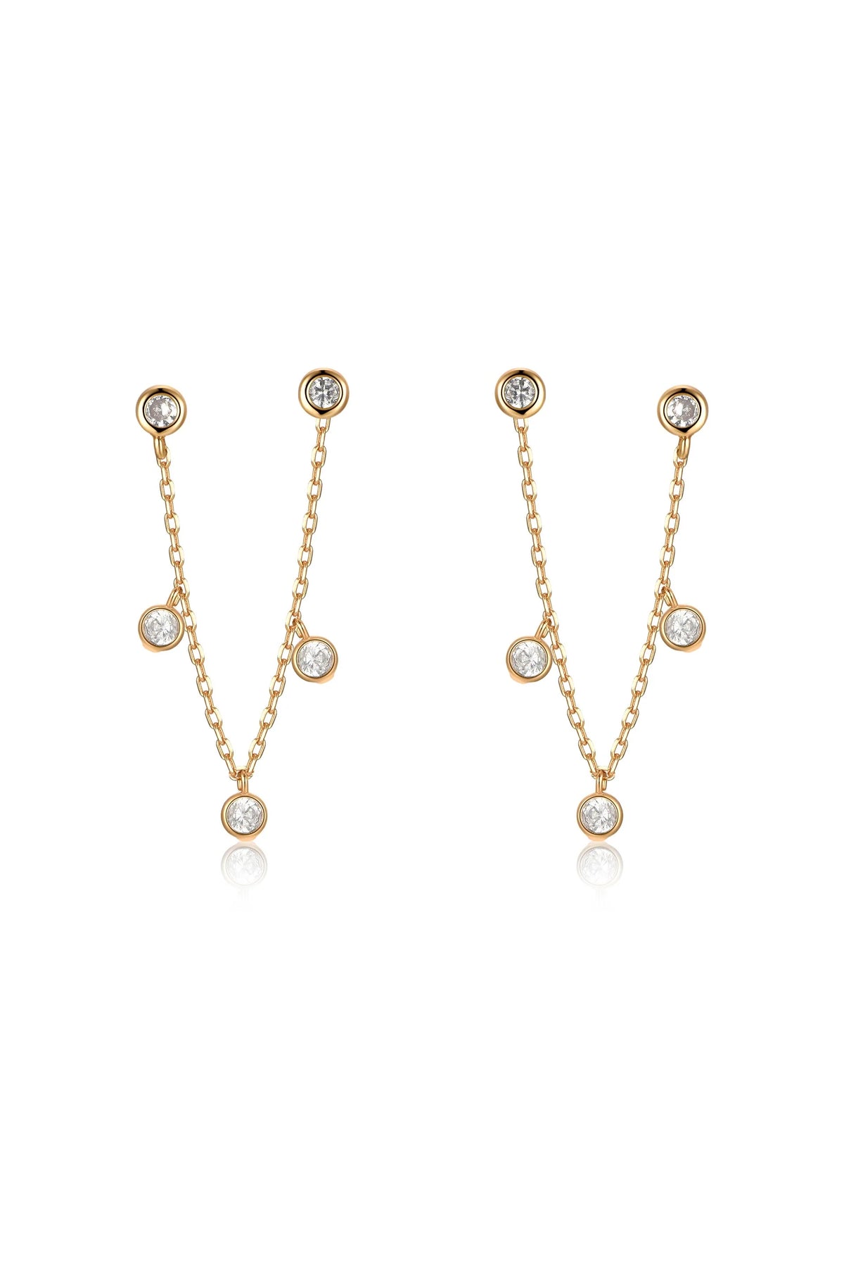 Double Piercing Multi-Crystal Dangle Earrings