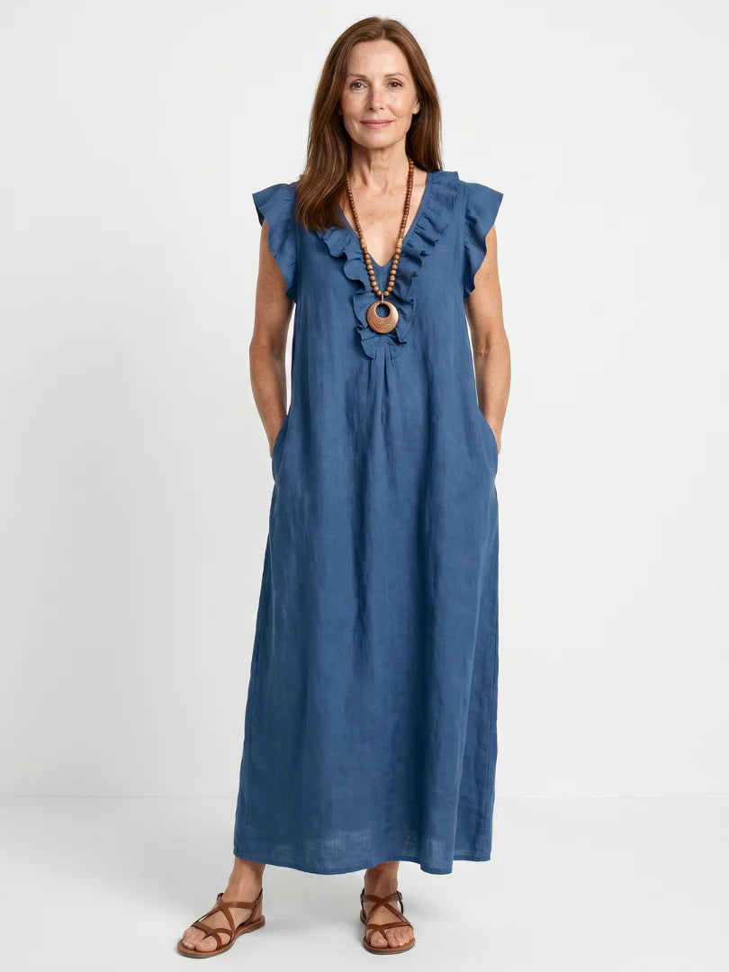 Adelaide | Ruffle Trim Sleeveless Neck Midi Dress