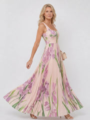 Vimele | Pleated Sleeveless Square Neck Midi Dress