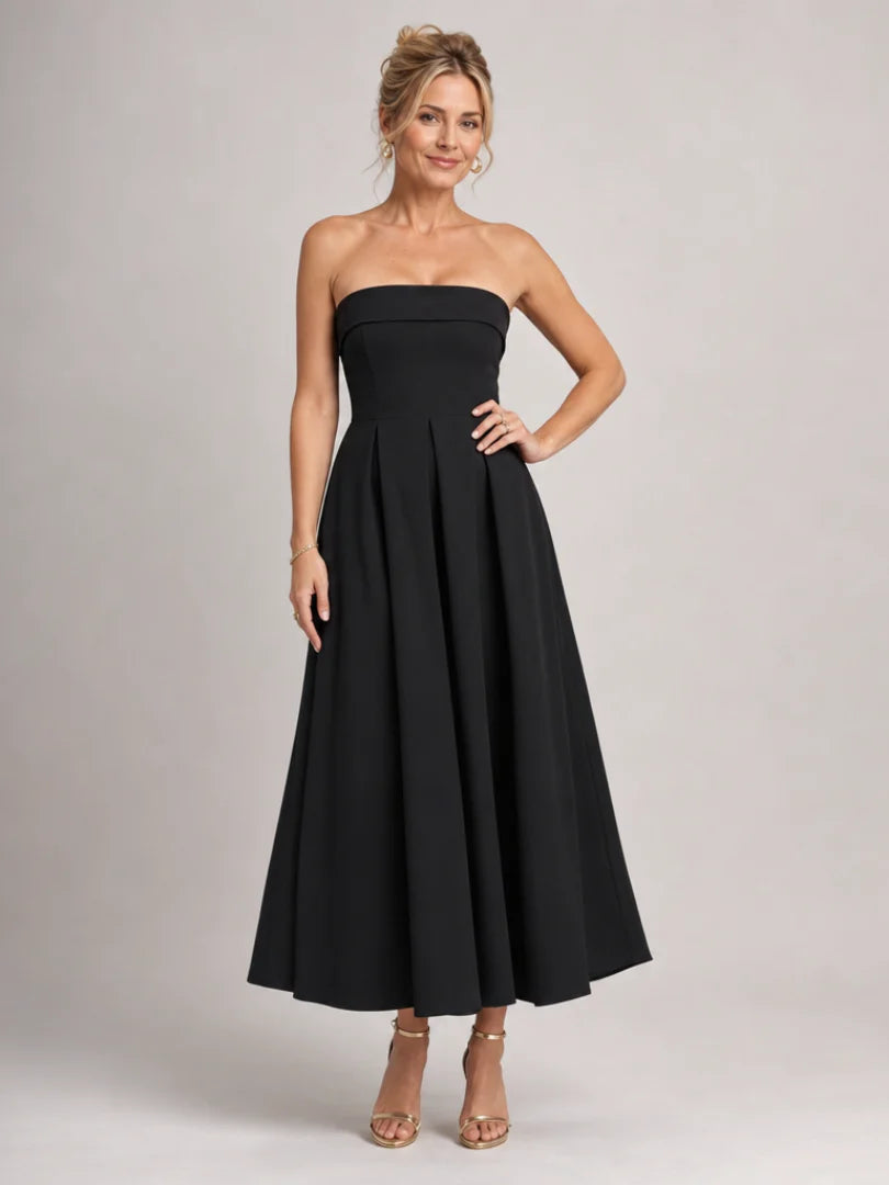 Elove | Strapless Structured Bodice Midi Dress
