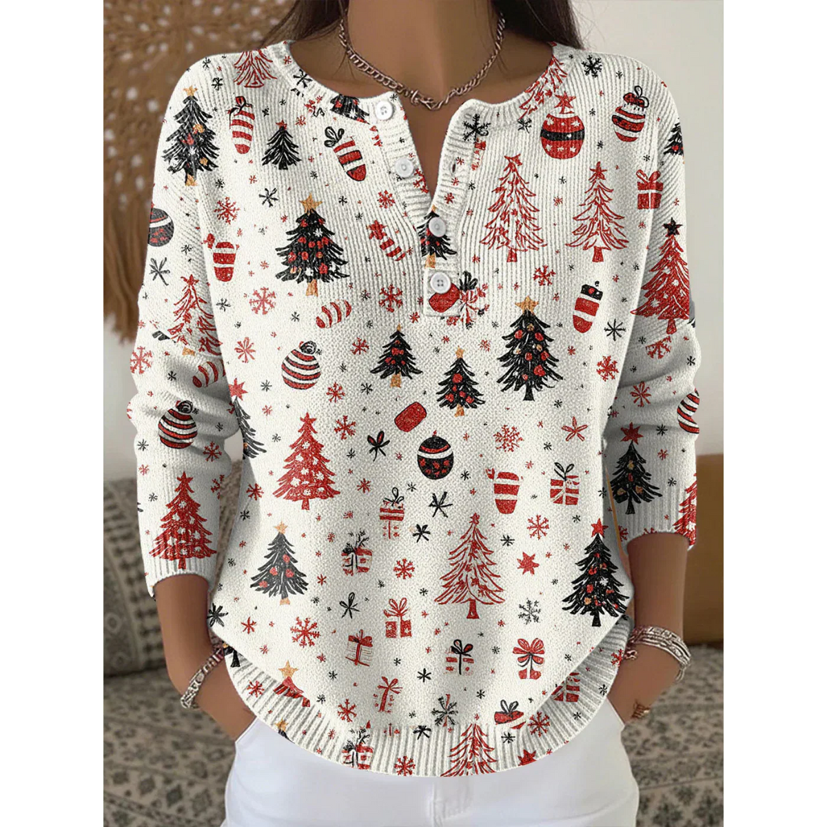 Jocelyn – Festive Christmas Henley Sweater