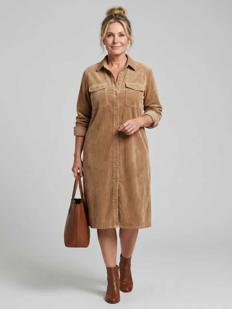 Pema | Long Sleeve Patch Pockets Midi Dress