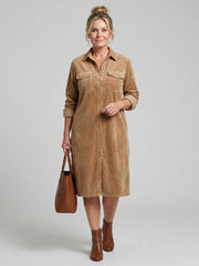 Pema | Long Sleeve Patch Pockets Midi Dress