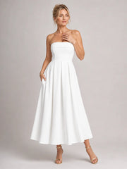 Elove | Strapless Structured Bodice Midi Dress