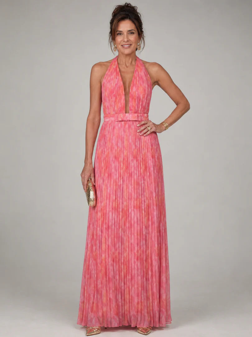 Rosel | Halter Neck Pleated Skirt Maxi Dress