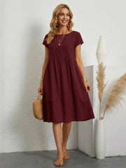 Lillian | Short Sleeve Knee Length Pocket Dress