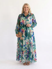 Carolina | Long Sleeve Printed Belted Maxi Dress