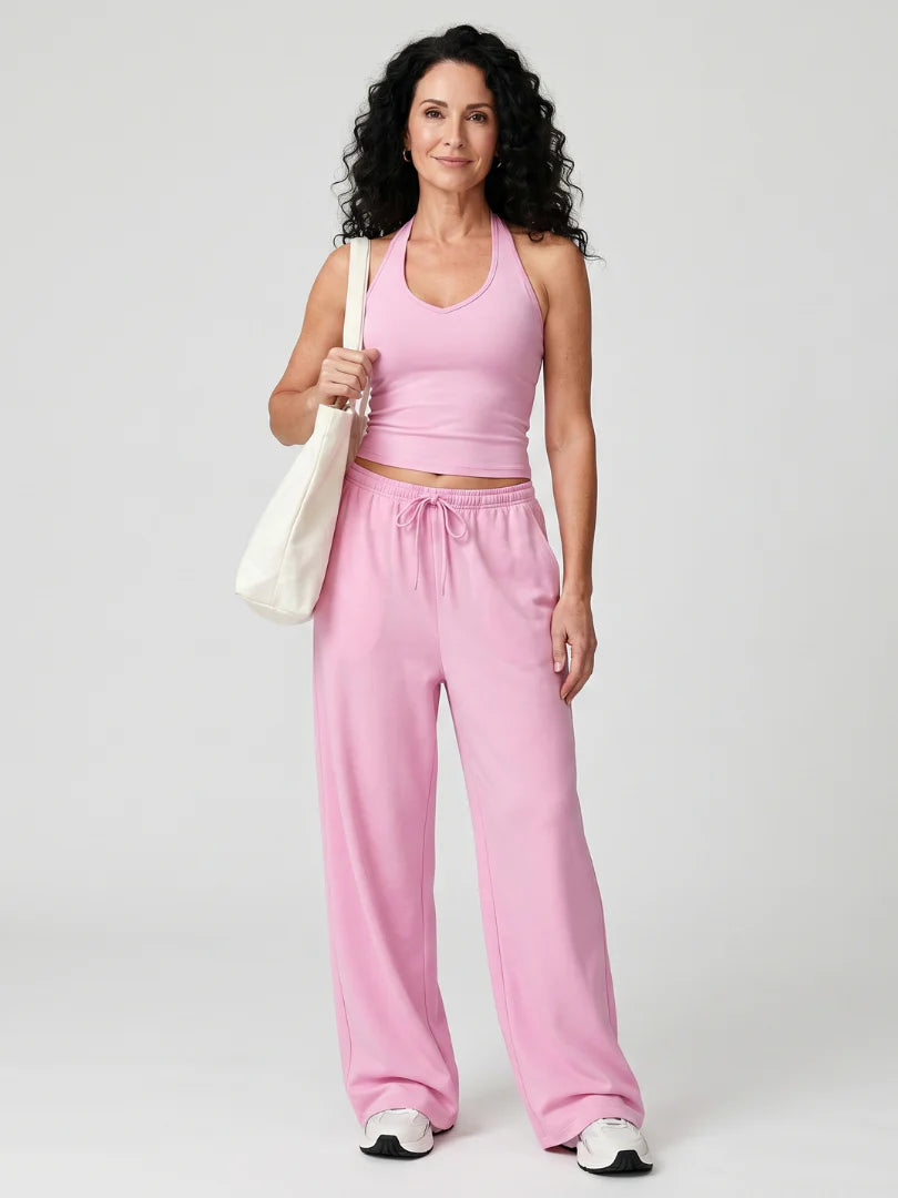 Helena | Sleeveless Scoop Neck Top And Wide Leg Pants Set