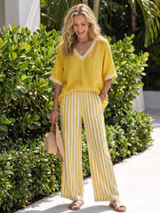 Wren | Contrast V Neck Tunic Stripe Trouser Set