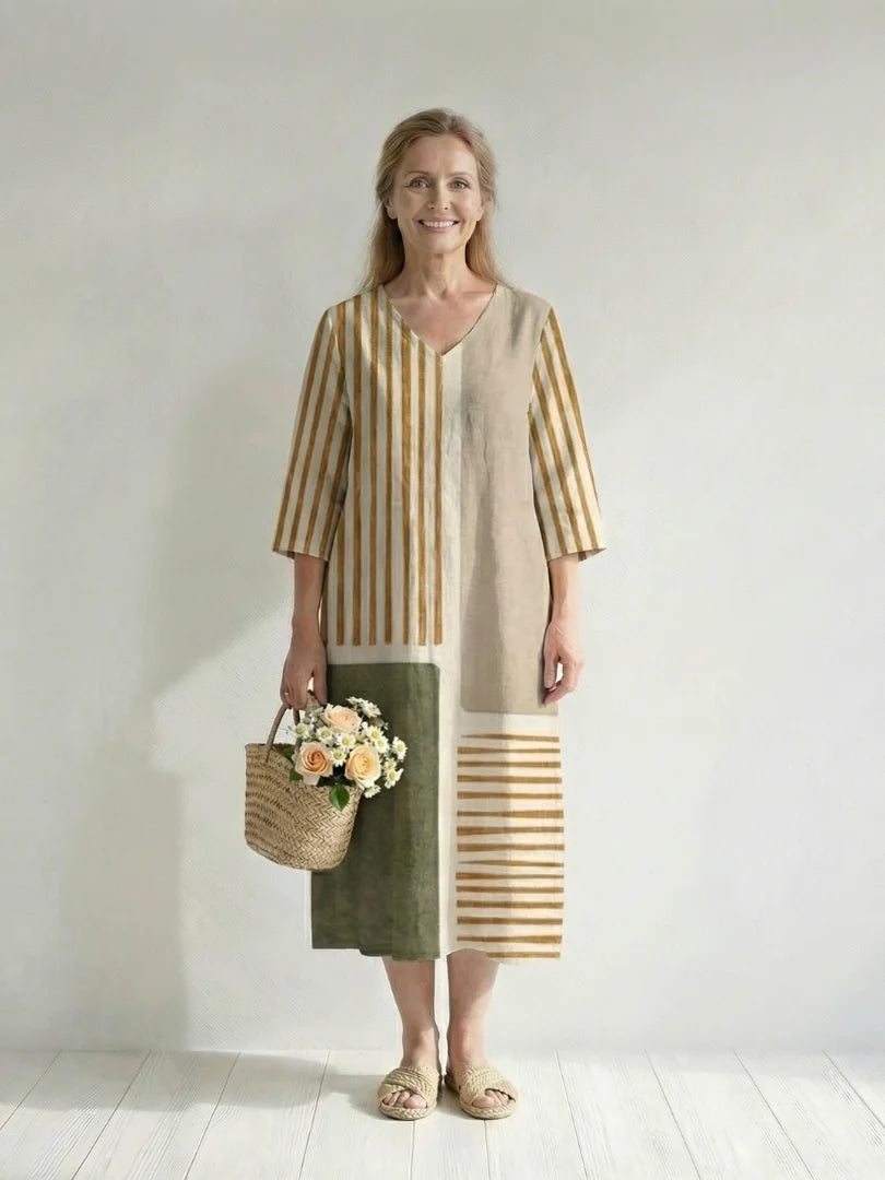 Soren | Light Mixed Stripe Midi Dress