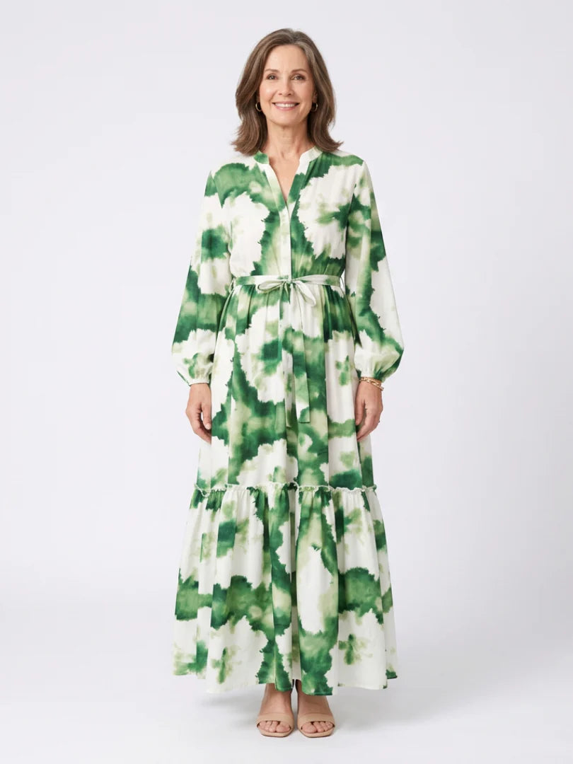 Sabine | Long Sleeve Tie Waist Tiered Maxi Dress
