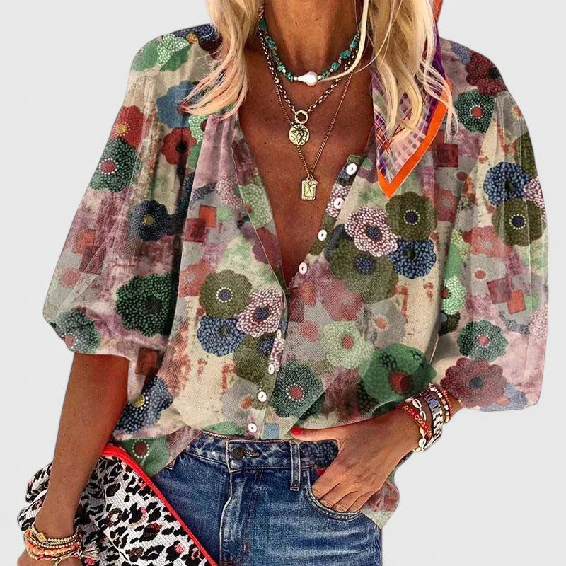 Vivian – Boho Bloom Button Blouse