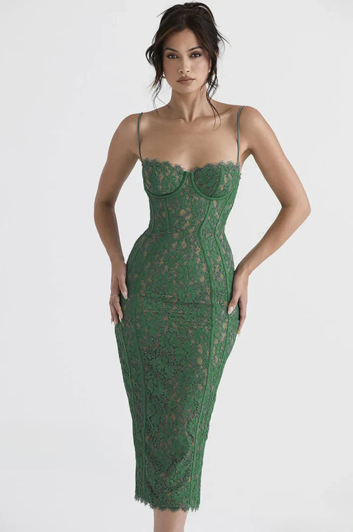 Madison – Elegant Lace Silhouette Midi Dress