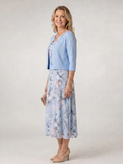 Celeste | Floral Print Sleeveless Cropped Jacket Midi Dress