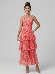 Gala | Deep V Sleeveless Painterly Pattern Midi Dress