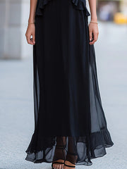 Ruffled Trim Spaghetti Strap Sheer Overlay Maxi Dress