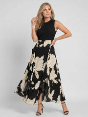 Klasen | Sleeveless Floral Print High Low Hem Midi Dress