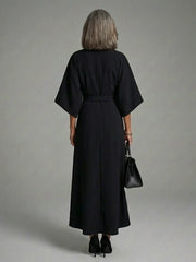 Sereia | Waist Defined Cape Sleeve Asymmetric Midi Dress