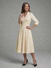 Genevieve | Three Quarter Sleeve Wrap Bodice Midi Dress