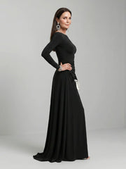 Gyram | Long Sleeve Boat Neck Flowing Maxi Dress