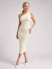 Cemol | One Shoulder Soft Ruched Detail Midi Dress