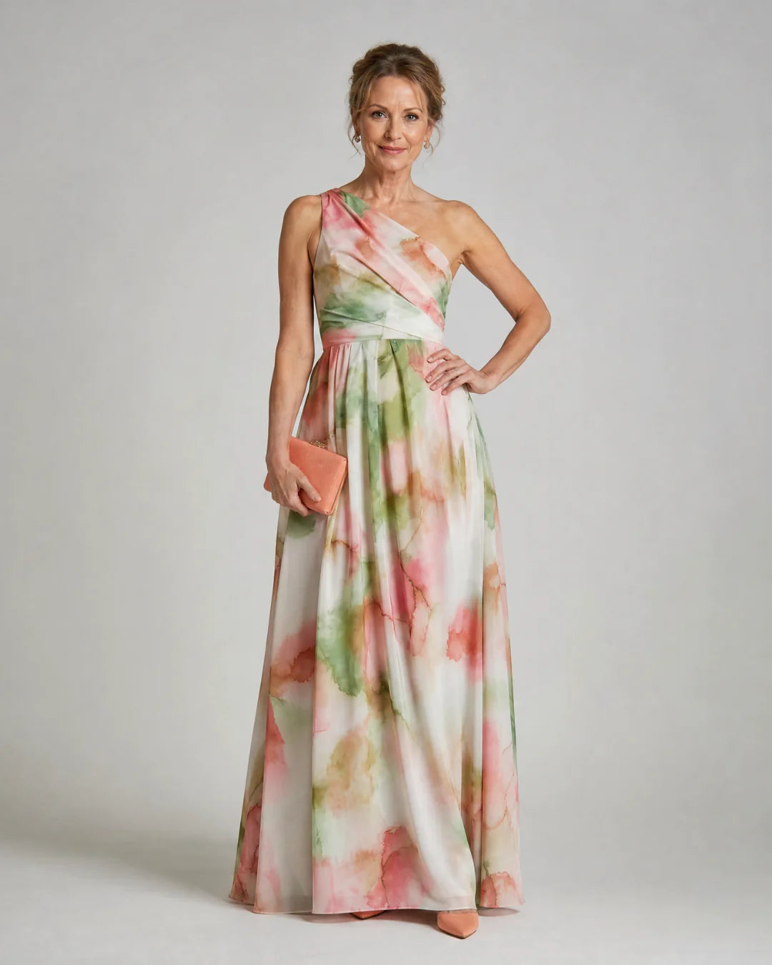 Olene | Watercolor One Shoulder Flowing Maxi Dress
