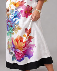 Florienne | Watercolor Bloom Print Flowing Pocket Midi Dress