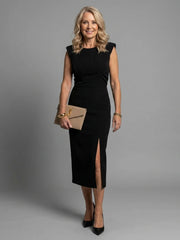 Thessaly | Sleeveless Structured Midi Dress with Front Slit