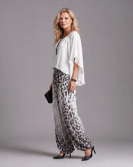Zephyrel | Flowing Chiffon Top And Printed Wide Leg Pants Set