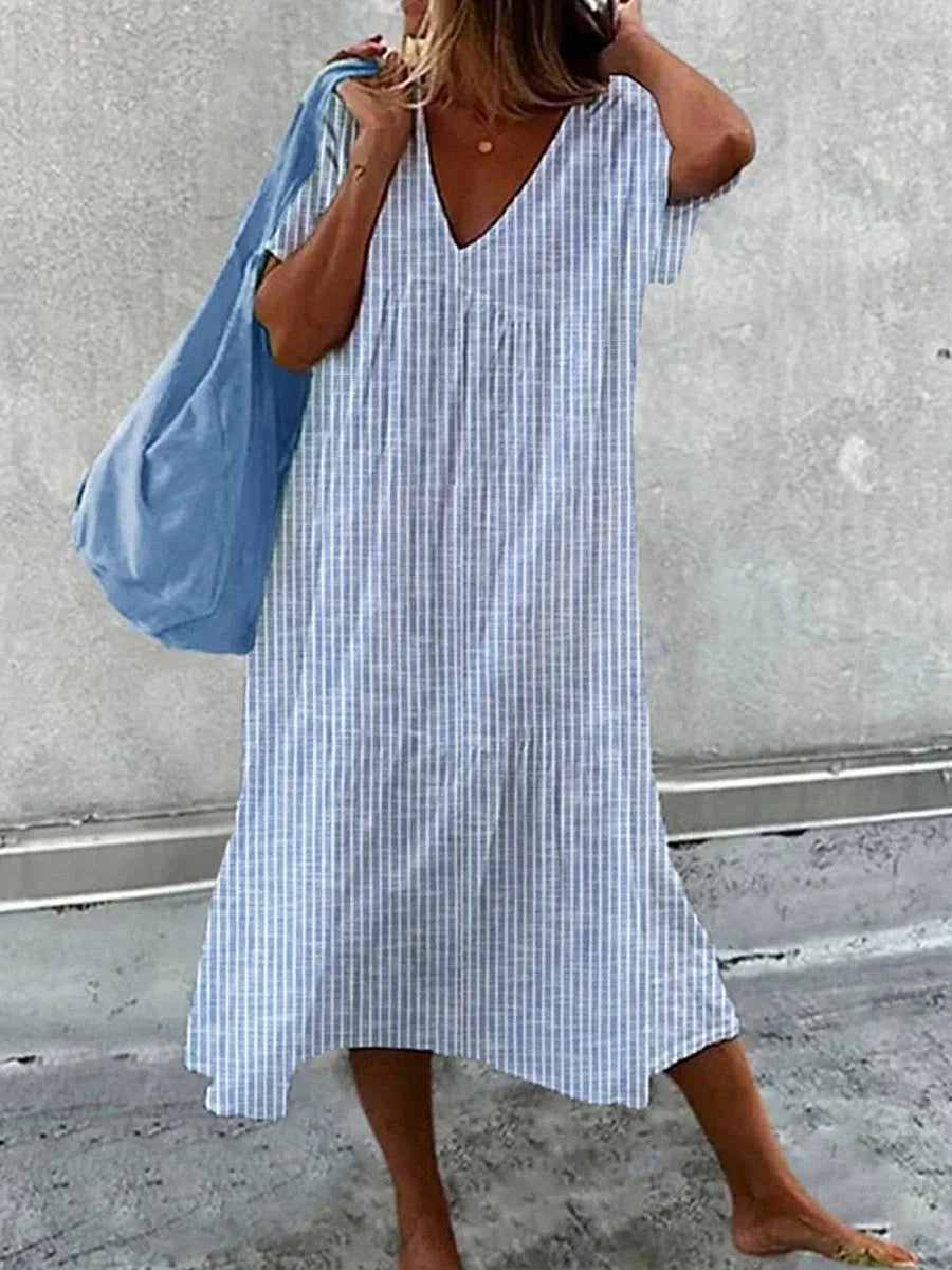 Liana – Breezy V-Neck Striped Midi Dress
