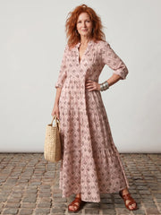 Junia | Notch Neck Printed Long Sleeve Maxi Dress