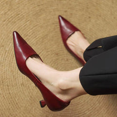 Leonie – Classic Pointed Toe Leather Heels