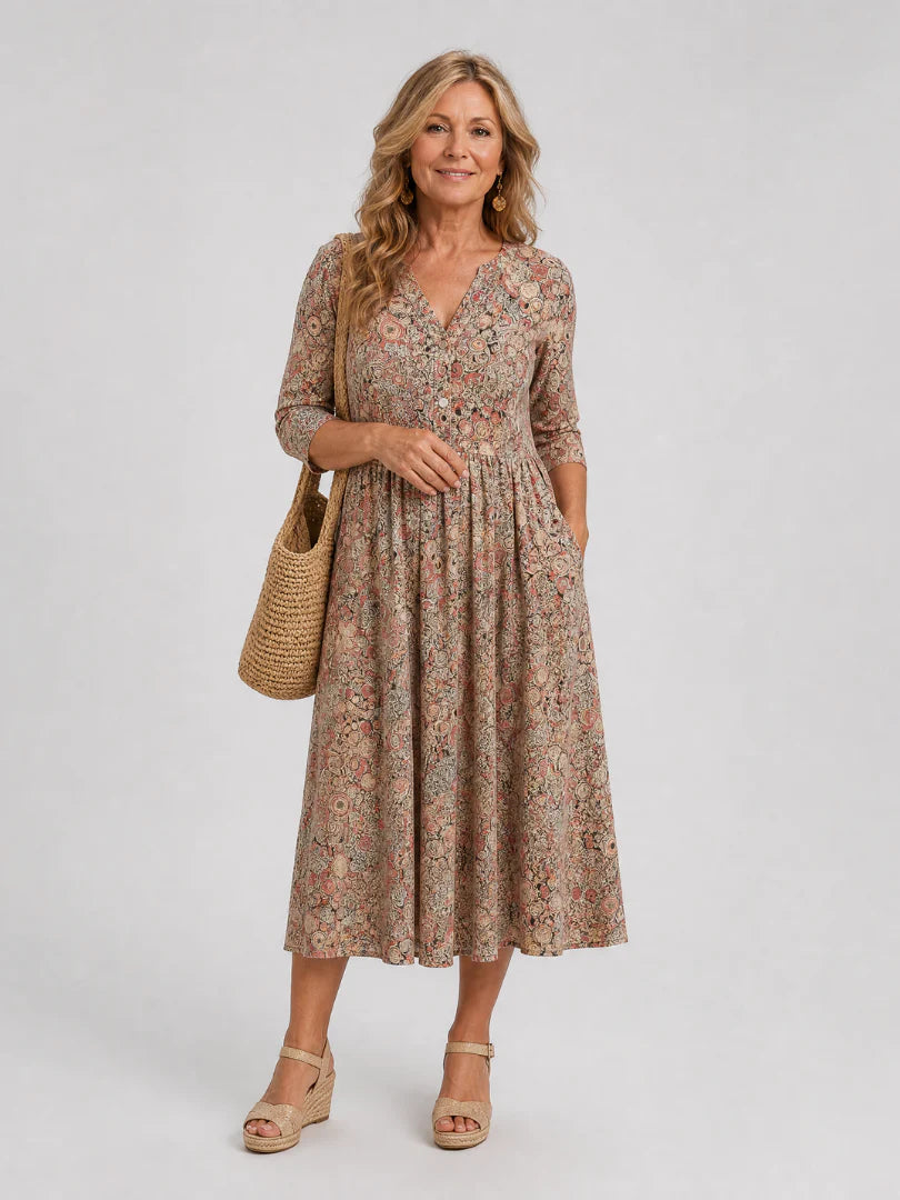 Picao | Vintage Front Three Quarter Sleeve Midi Dress